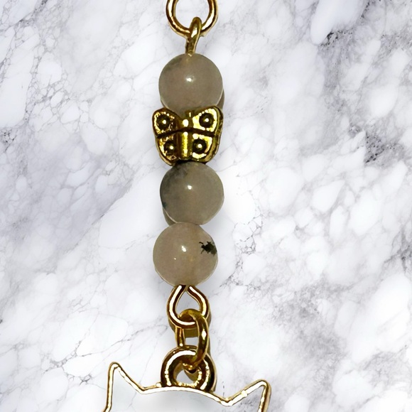 Hand Crafted Earring Cats Tourmaline Quartz Kitty White Butterfly - Picture 8 of 8